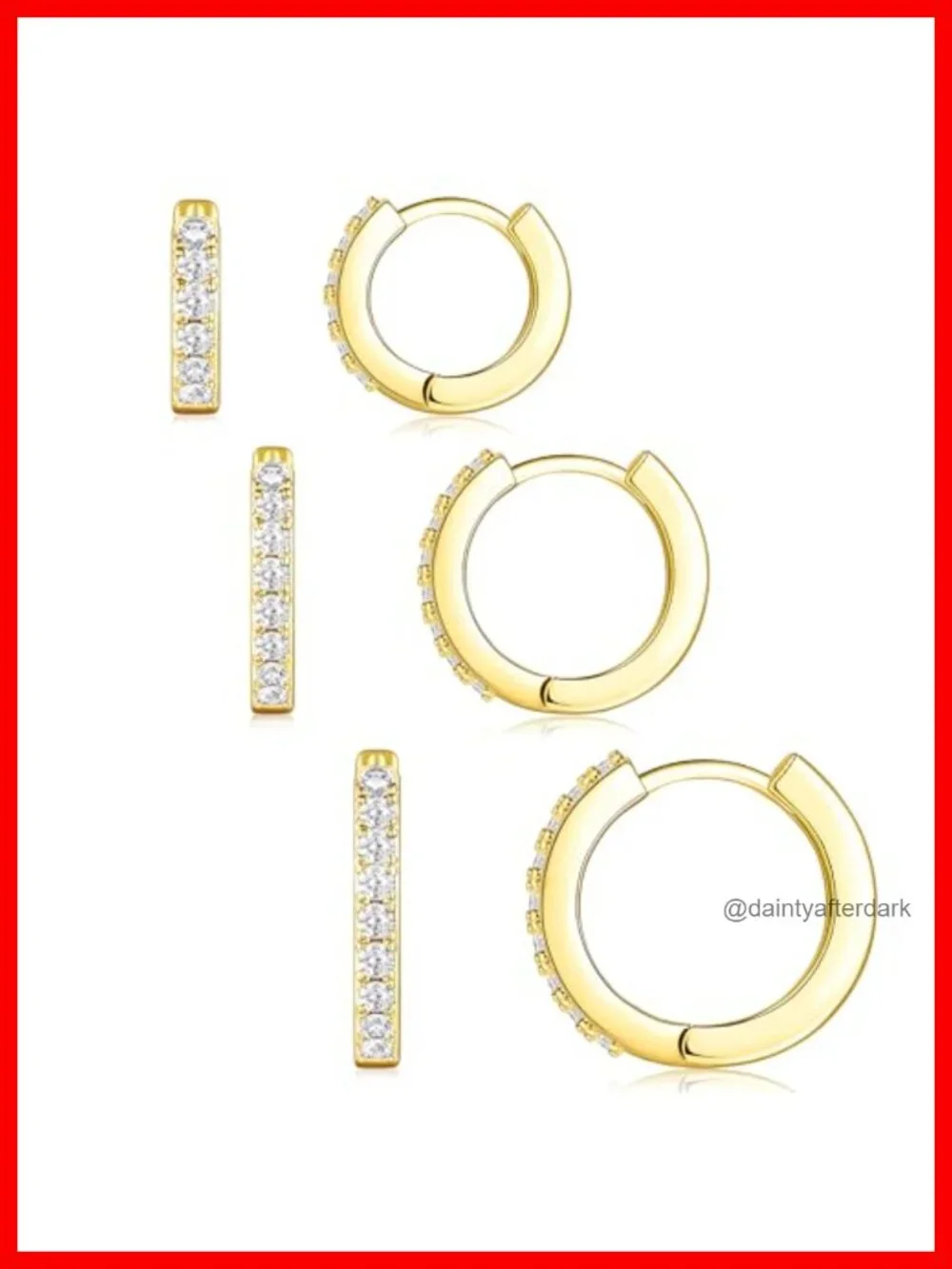 14K Gold Plated Sterling Silver Huggie Hoop Earrings Set - Hypoallergenic Dainty